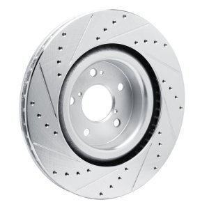 Acura MDX Brake Rotor (1) - Front Right - R1 Concepts - Drilled & Slotted - Silver - `22-`26